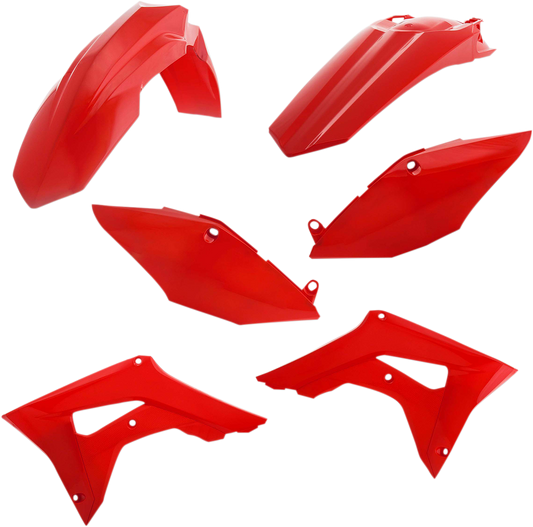 Red Acerbis standard replacement body kit for motorcycles, featuring sleek body panels designed for easy installation.