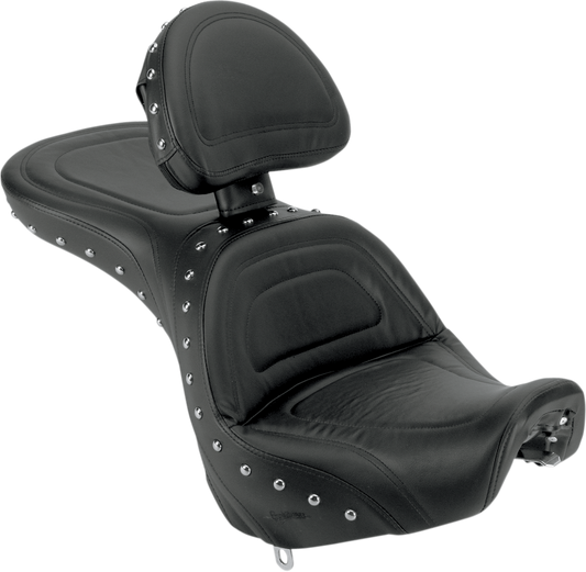 SADDLEMEN Explorer Special Seat with backrest for FXSTD motorcycle, featuring durable design and comfortable padding from Bill's Exhausts.