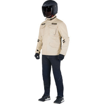 Tan ALPINESTARS MSE Field Jacket in 4XL, shown with front zipper, multiple pockets, and durable fabric for outdoor wear.