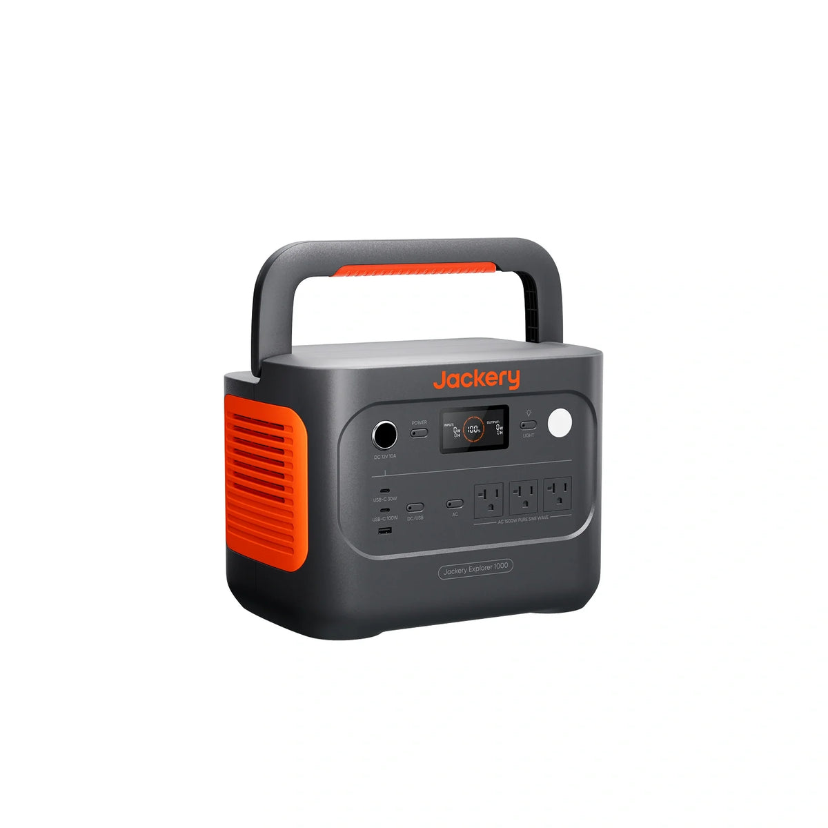 Jackery Explorer 1000 v2 portable power station with 1070Wh capacity, showing front panel with multiple outlets and digital display.