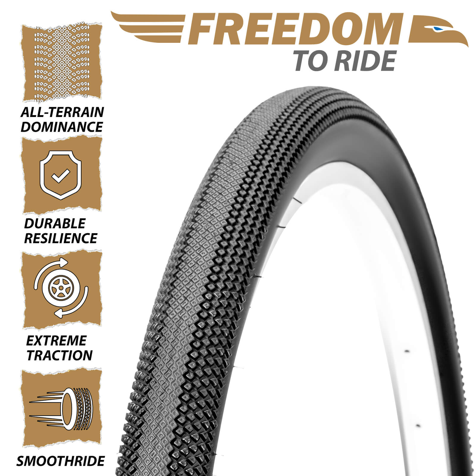 Hycline Dense GRV 700x40C gravel bike tire with textured tread and sidewall details, designed for off-road cycling performance.