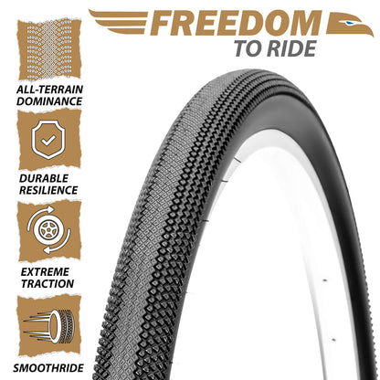 Hycline Dense GRV 700x40C gravel bike tire with textured tread and sidewall details, designed for off-road cycling performance.
