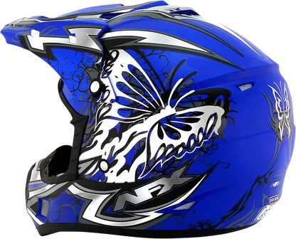 Bill's Exhausts AFX FX-17 Butterfly helmet in matte blue, medium size, featuring a sleek aerodynamic design and ventilation.
