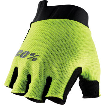Bill's Exhausts 100% Exceeda short finger gloves in fluorescent yellow, large size, showing breathable fabric and grip palms.