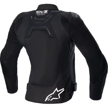 Alpinestars Stella SMX Air black motorcycle jacket in XS with protective design, shown on a hanger.