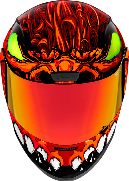 Red ICON Airform™ helmet for men in size medium, featuring aerodynamic design and adjustable strap, by Bill's Exhausts.