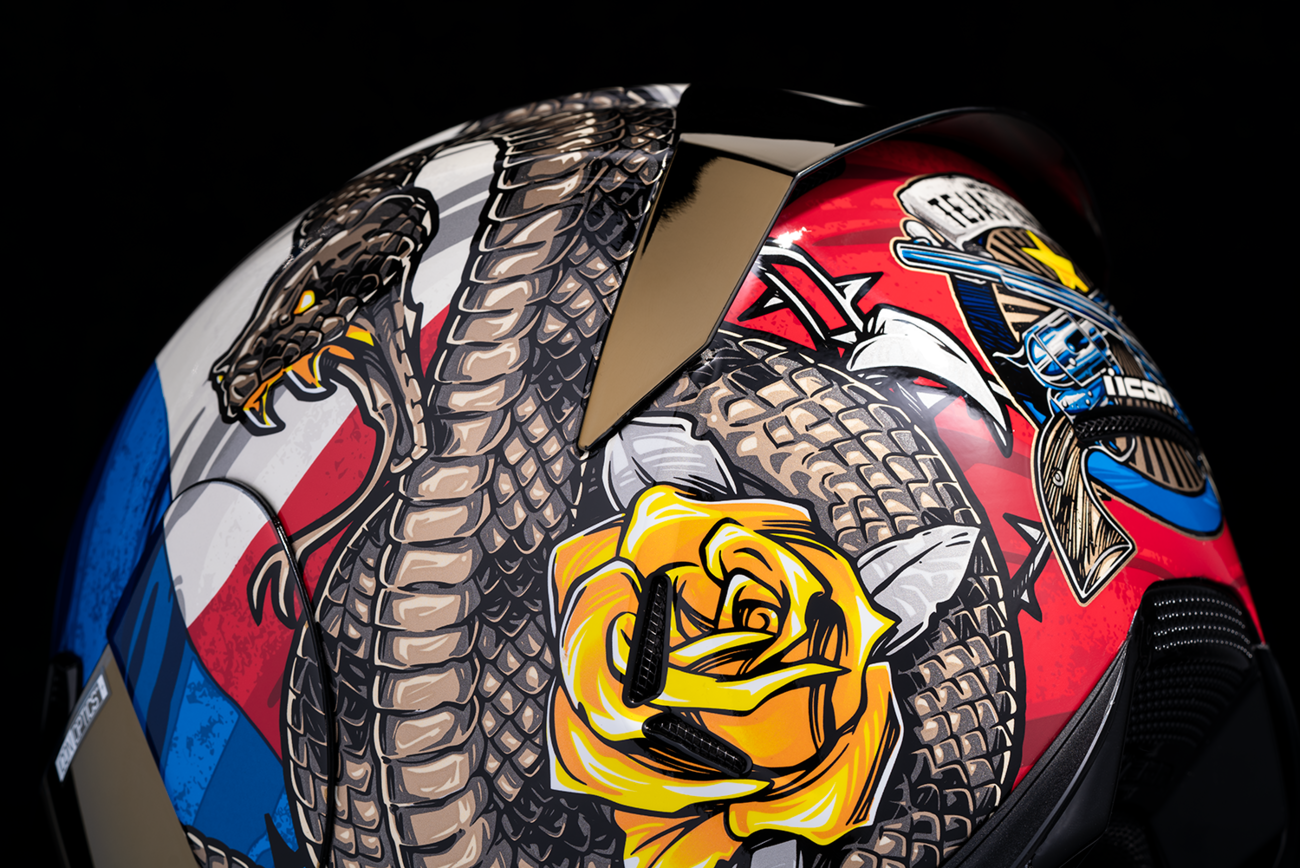 ICON Airframe Pro™ helmet in Tejas Libre and Glory design, small size, with aerodynamic shape and detailed graphics.