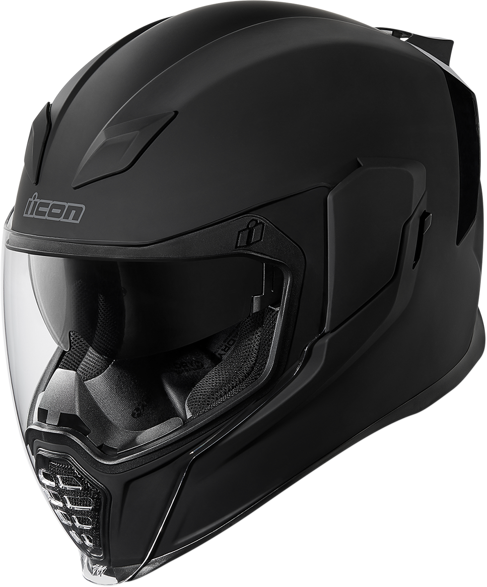 Black ICON Airflite™ helmet in rubatone finish, small size, featuring aerodynamic design and branding details.