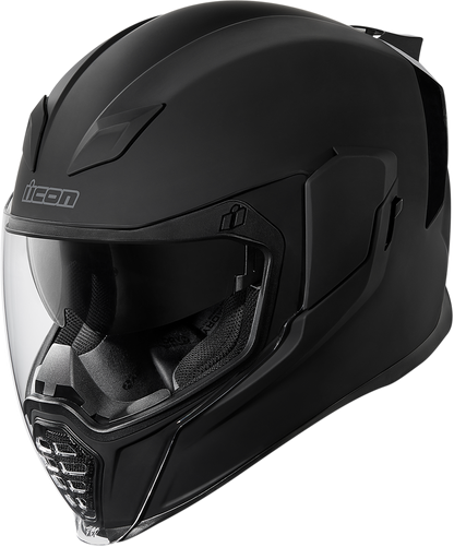 Black ICON Airflite™ helmet in rubatone finish, small size, featuring aerodynamic design and branding details.