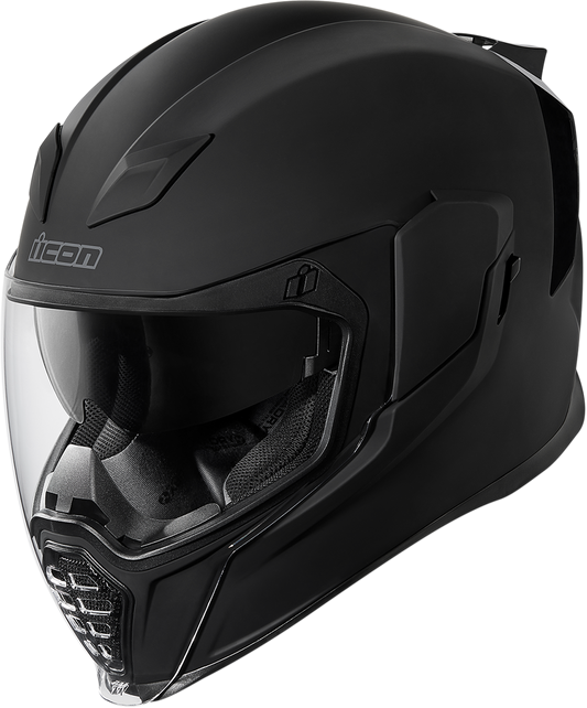 Black ICON Airflite™ helmet in Rubatone finish, XL size, featuring a sleek aerodynamic design and clear visor.