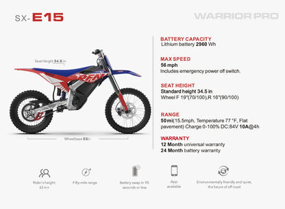 2026 RFN Warrior Pro SX-E15 Electric Dirt Bike