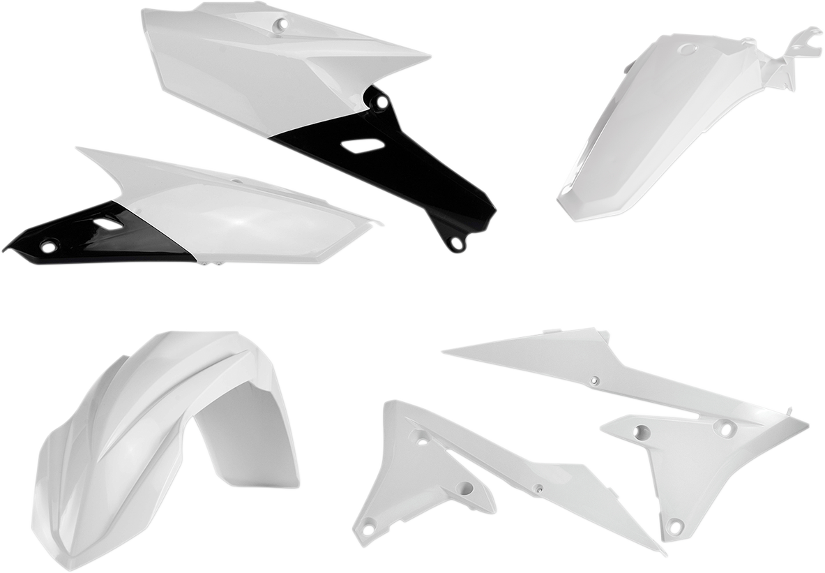 A white ACERBIS standard replacement body kit for motorcycles, featuring sleek design and durable plastic construction.