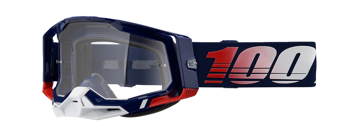 Bill's Exhausts Racecraft 2 goggles in clear lens with adjustable strap, designed for racing and high-performance use.