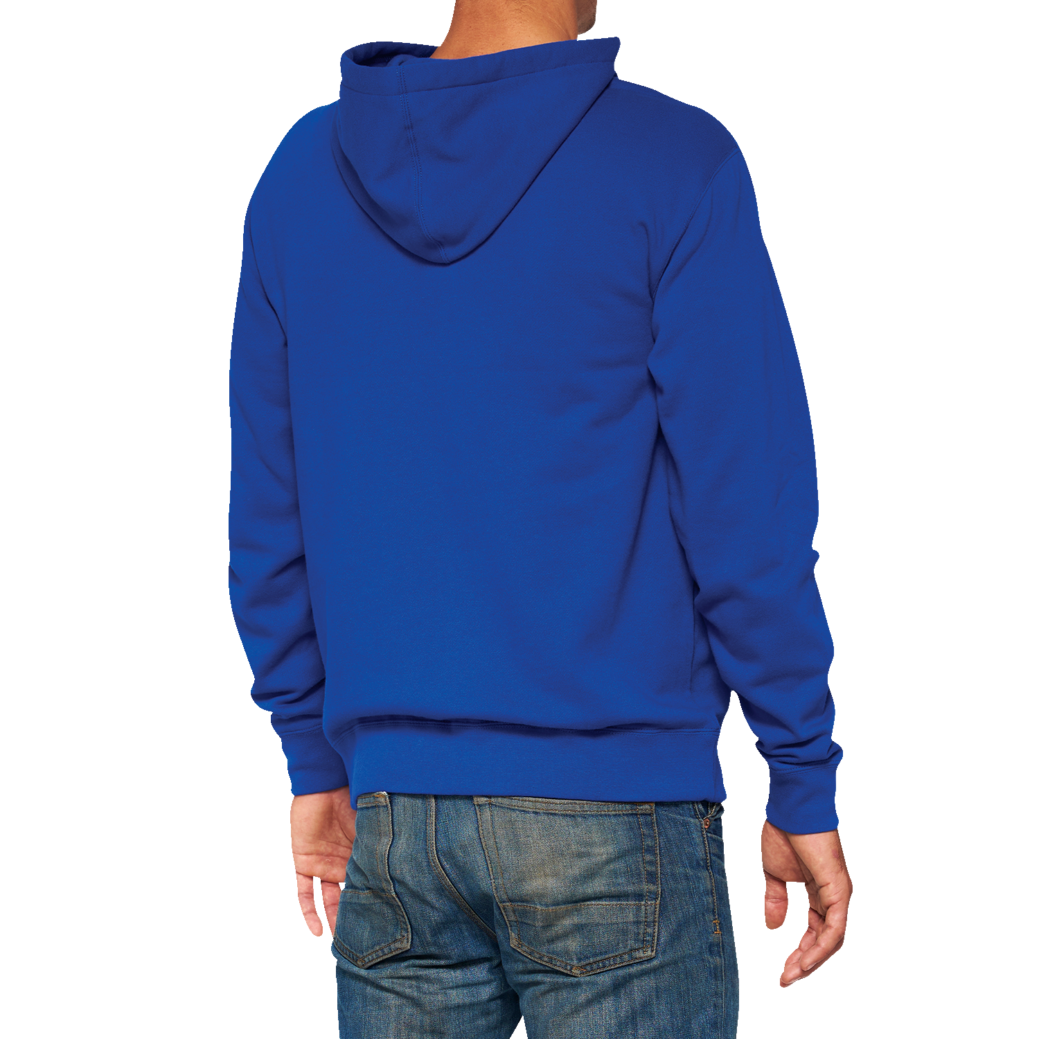 Bill's Exhausts royal blue fleece zip-up hoodie, medium size, with front zipper and hood, made from soft fleece material.