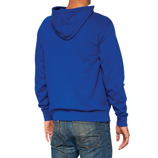 Bill's Exhausts royal blue fleece zip-up hoodie, medium size, with front zipper and hood, made from soft fleece material.