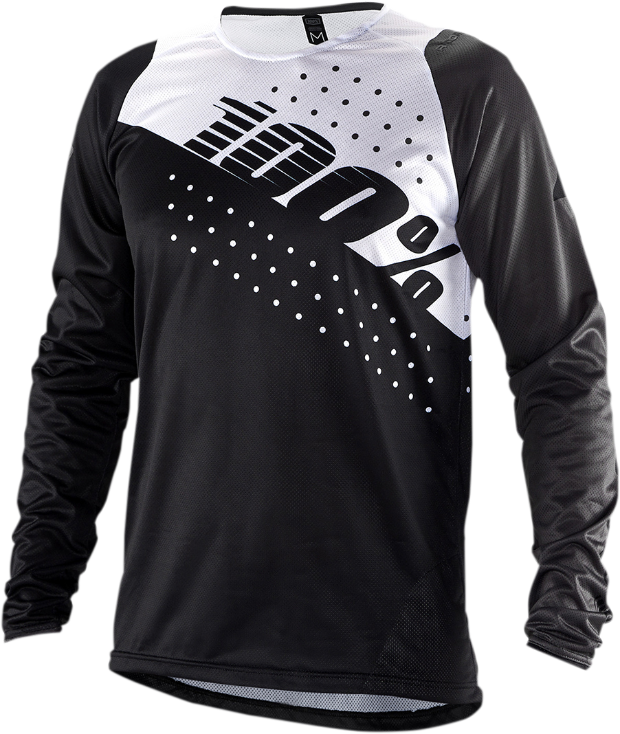 Bill's Exhausts 100% R-Core long-sleeve black and white jersey, large size, made from premium fabric, featuring a sleek design.