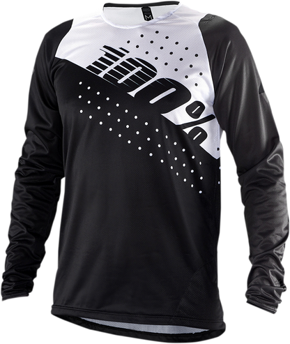 Bill's Exhausts 100% R-Core long-sleeve black and white jersey, large size, made from premium fabric, featuring a sleek design.