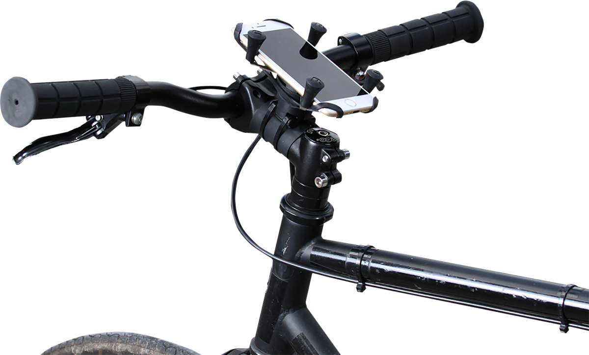 Bill's Exhausts RAM Mounts X-Grip Kit with bicycle base for engine mounting, shown with the secure grip and mounting hardware.