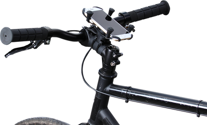 Bill's Exhausts RAM Mounts X-Grip Kit with bicycle base for engine mounting, shown with the secure grip and mounting hardware.