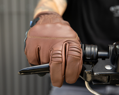 Biltwell Belden Gloves in chocolate and black, large size, comfortable motorcycle gloves with protective features.