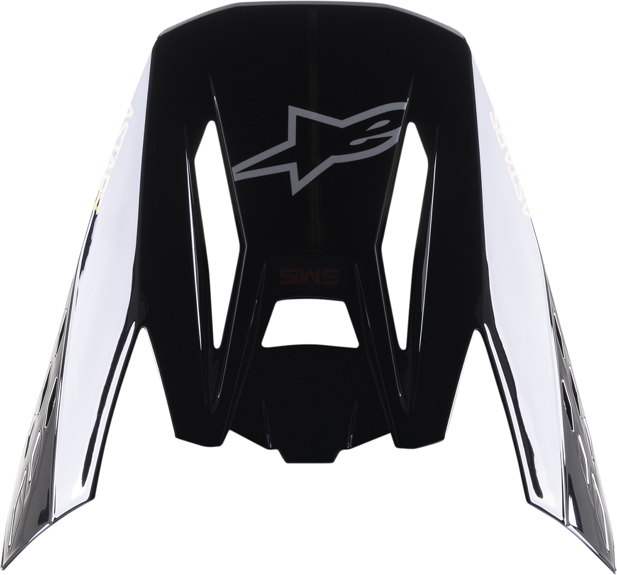 Alpinestars SM5 Venture helmet visor in black, Bordeaux, and yellow with clear viewing area, designed for motorcycle helmets.