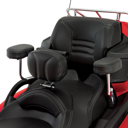 Black SHOW CHROME Deluxe Passenger Armrest for engine, designed by Bill's Exhausts, shown in the product image.
