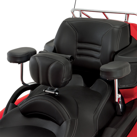 Black SHOW CHROME Deluxe Passenger Armrest for engine, designed by Bill's Exhausts, shown in the product image.