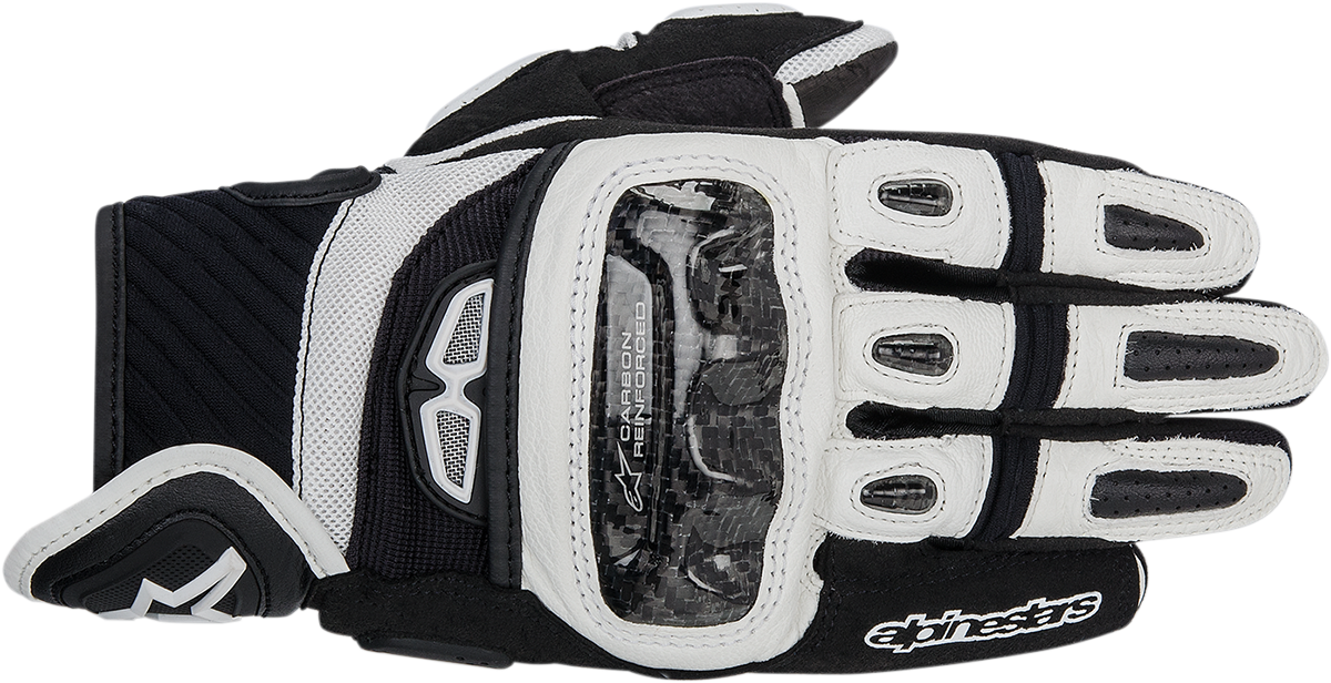 Alpinestars GP-Air leather motorcycle gloves in black and white, size medium, featuring protective armor and breathable design.