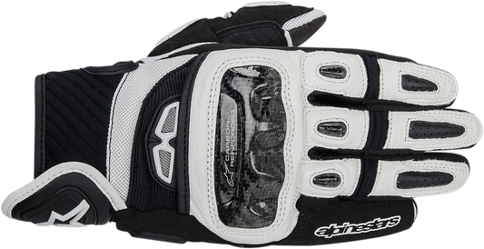 Alpinestars GP-Air leather motorcycle gloves in black and white, size medium, featuring protective armor and breathable design.