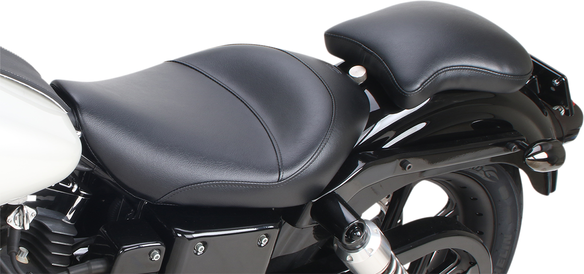 Contoured Saddlehyde S3 pad for seats by Saddlemens, designed for comfort and durability, shown in black leather with detailed stitching.