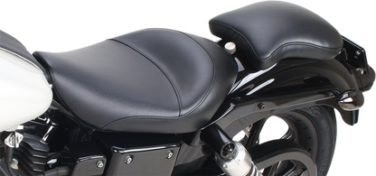 Contoured Saddlehyde S3 pad for seats by Saddlemens, designed for comfort and durability, shown in black leather with detailed stitching.