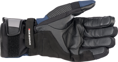 Alpinestars Andes V3 Drystar gloves in black and dark blue, 3XL, featuring protective knuckles and textured palm for motorcycle riding.