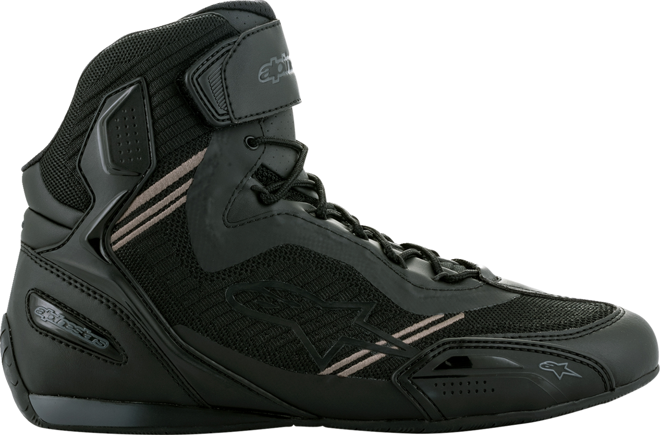 Alpinestars Faster-3 Rideknit® shoes in black and gray, US size 7, featuring breathable knit material and sporty design.