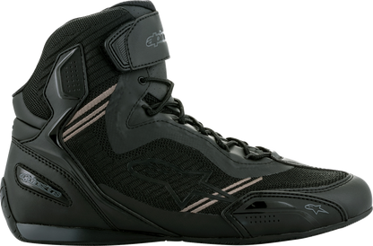 Alpinestars Faster-3 Rideknit® shoes in black and gray, US size 7, featuring breathable knit material and sporty design.