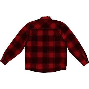 Bill's Exhausts ICON Fallblock CX Flannel jacket in red, XL size, showcasing a cozy, stylish flannel jacket with a button-up design.