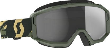 Scott Primal Sand Dust Goggles in camo khaki and dark gray, designed for motorcycle or outdoor use, with durable frame and adjustable strap.