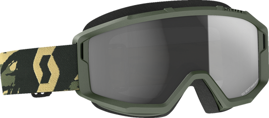 Scott Primal Sand Dust Goggles in camo khaki and dark gray, designed for motorcycle or outdoor use, with durable frame and adjustable strap.