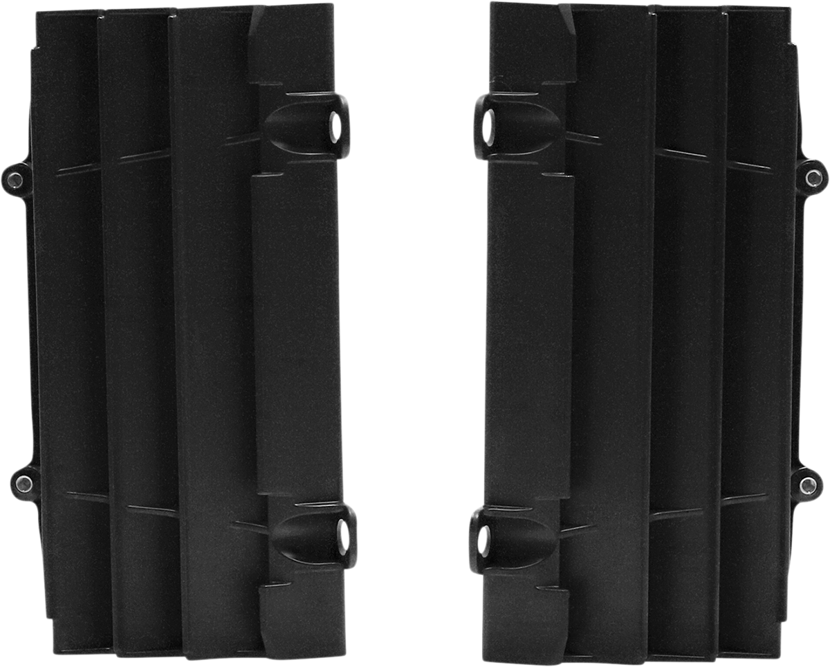 Black ACERBIS radiator louvers for GasGas bikes, body part designed to protect and enhance motorcycle cooling system.