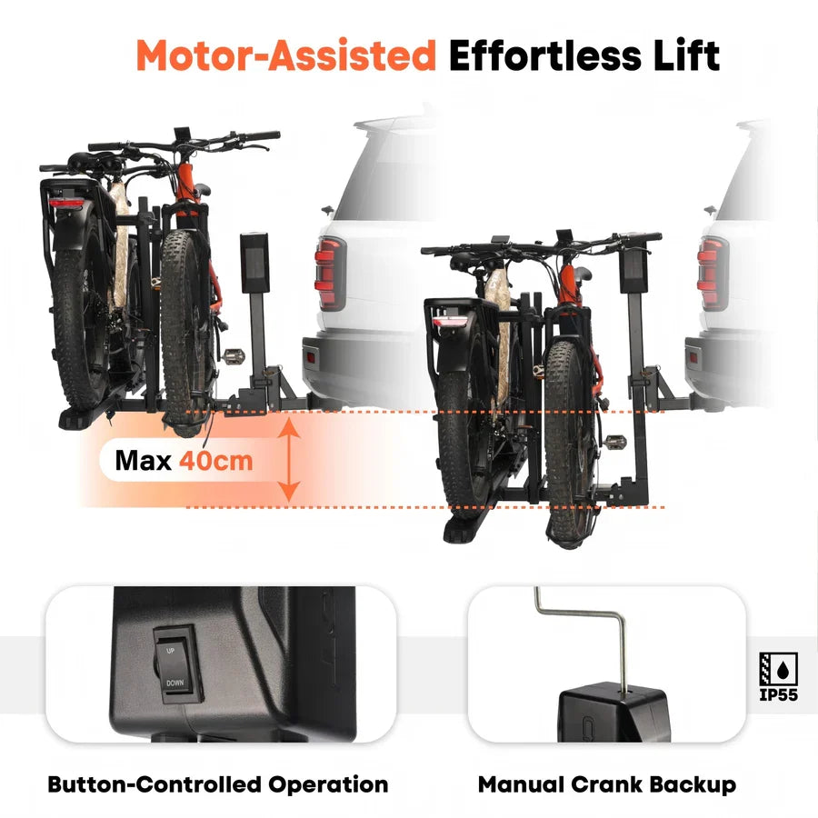 CyberRack E2 Electric Hitch Bike Rack, 2’’ Receiver, 200 LBS Capacity | CRAVOT