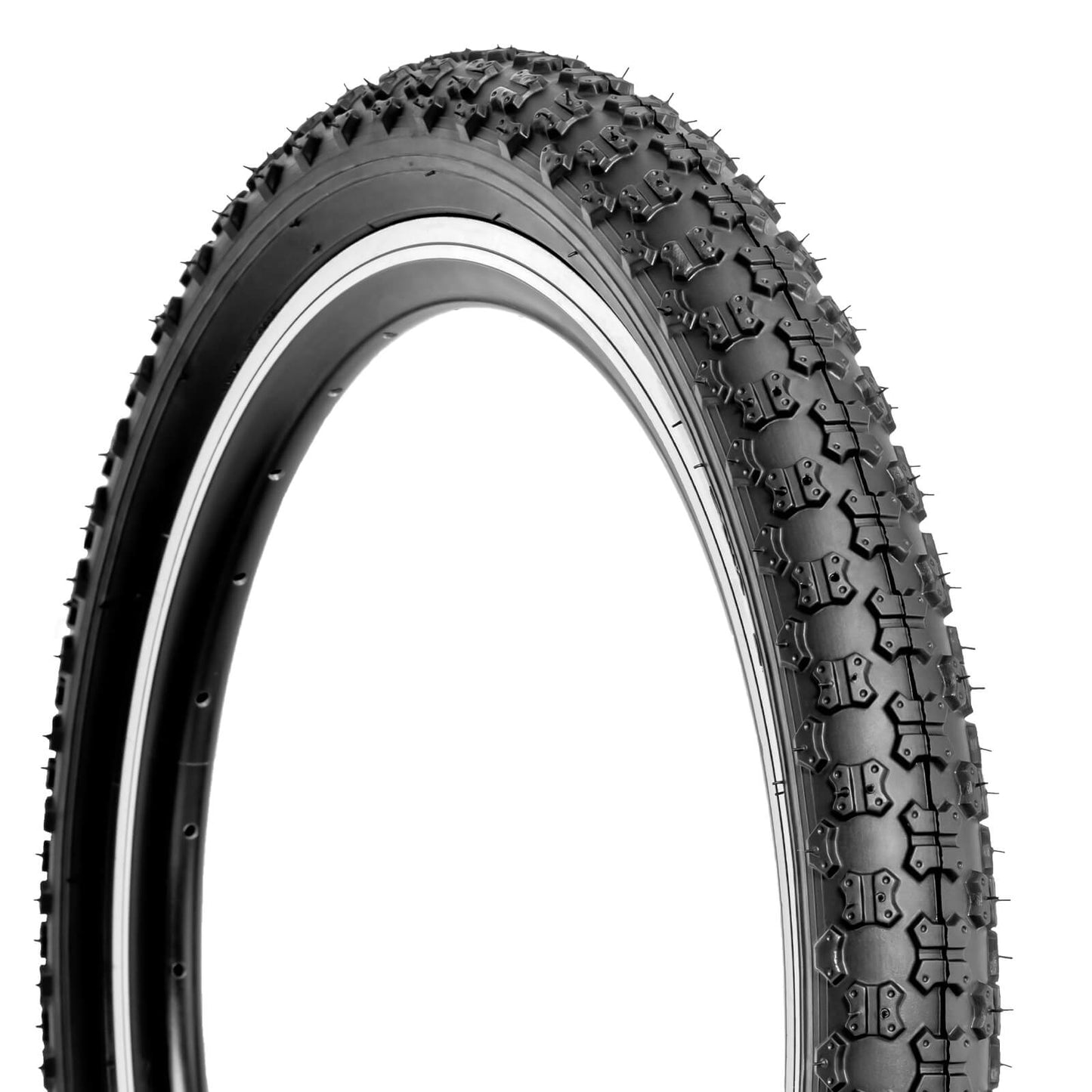 Hycline Bowlite bicycle tires in 12.5", 14", 16", and 20" sizes, featuring durable rubber treads for cycling performance.