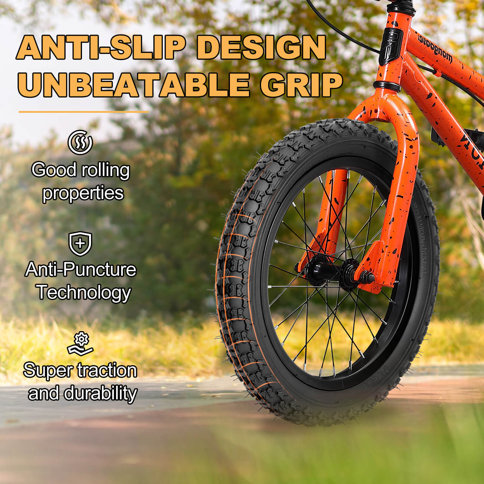 Hycline Bowlite bicycle tires in 12.5", 14", 16", and 20" sizes with 2.125" width, shown in the image.