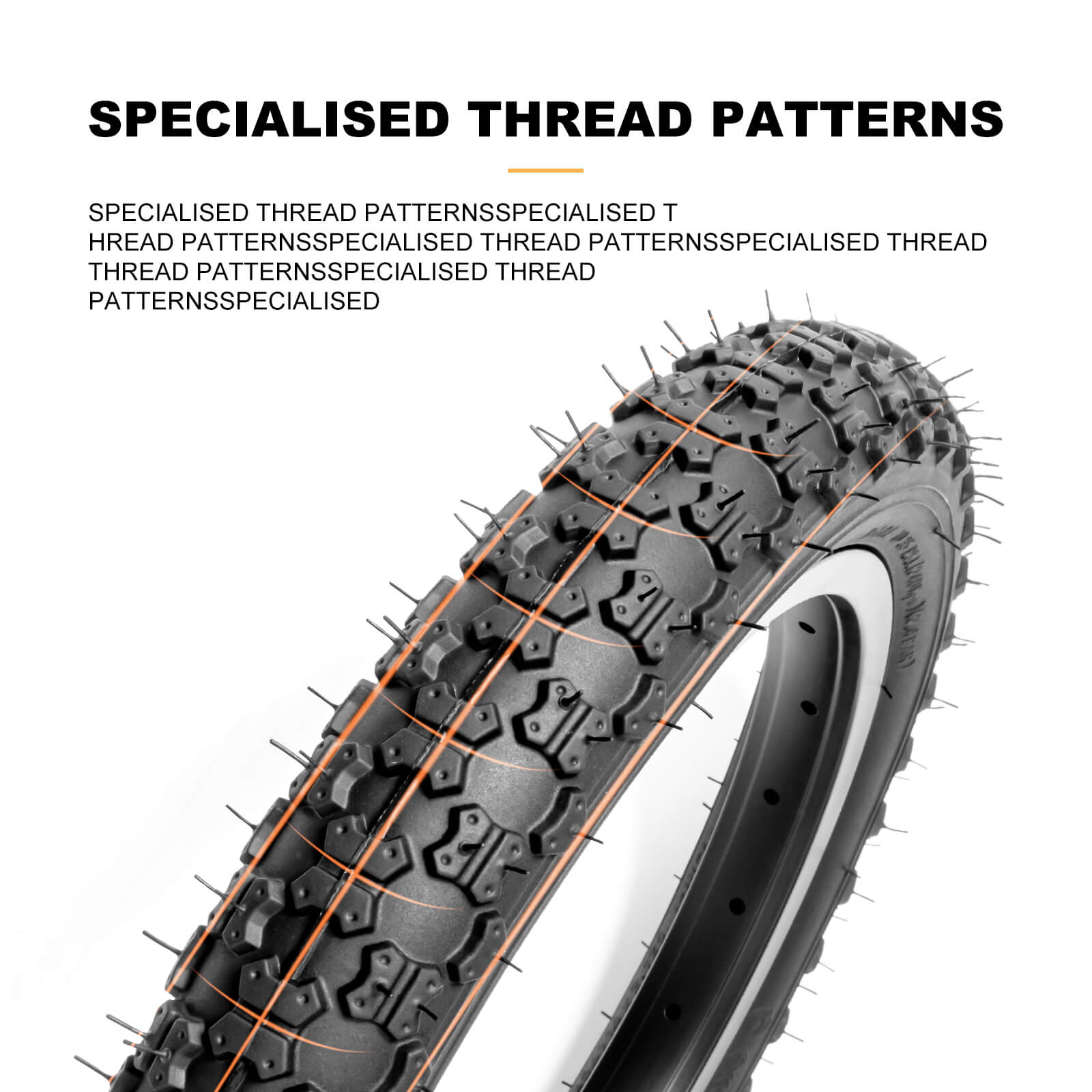 Hycline Bowlite bicycle tires in 12.5", 14", 16", and 20" sizes with 2.125" width, displayed on a plain background.