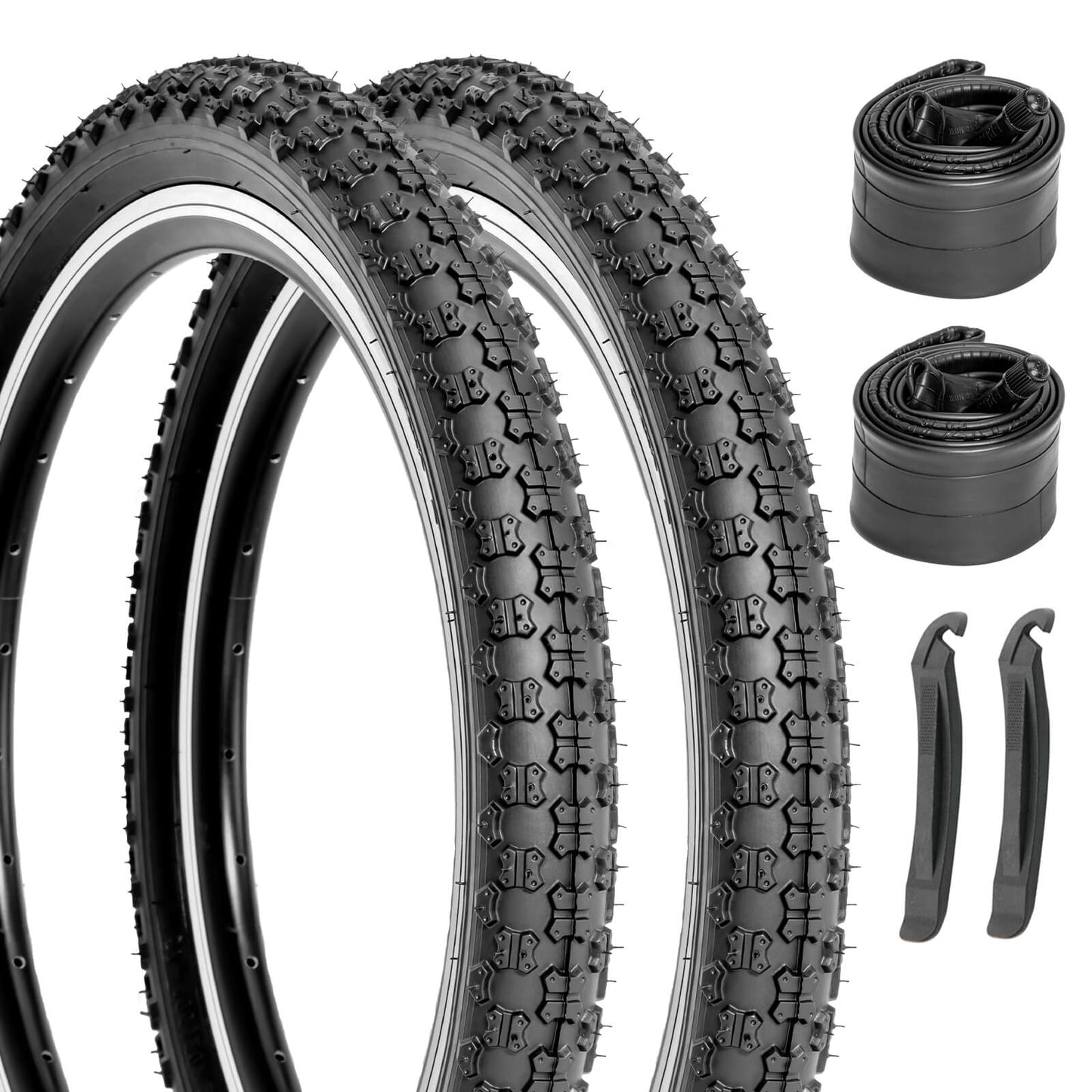 Hycline Bowlite bicycle tires in 12.5, 14, 16, and 20-inch sizes with 2.125-inch width, displayed in the image.