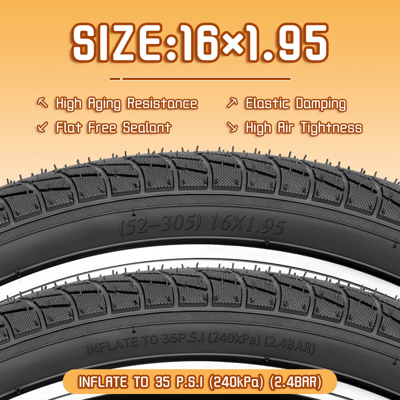 Hycline Endoin bicycle tires, 16x1.95 and 20x2.125 sizes, durable rubber tires with textured tread for cycling performance.