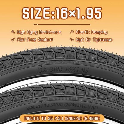 Hycline Endoin bicycle tires, 16x1.95 and 20x2.125 sizes, durable rubber tires with textured tread for cycling performance.