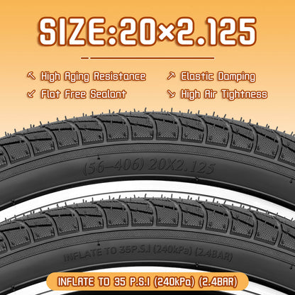 Hycline Endoin bicycle tires, 16×1.95 and 20×2.125 sizes, durable rubber tires with tread pattern for mountain and city biking.