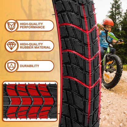 Hycline Endoin bicycle tires, 16x1.95 and 20x2.125 sizes, featuring durable rubber tread and sidewall details.