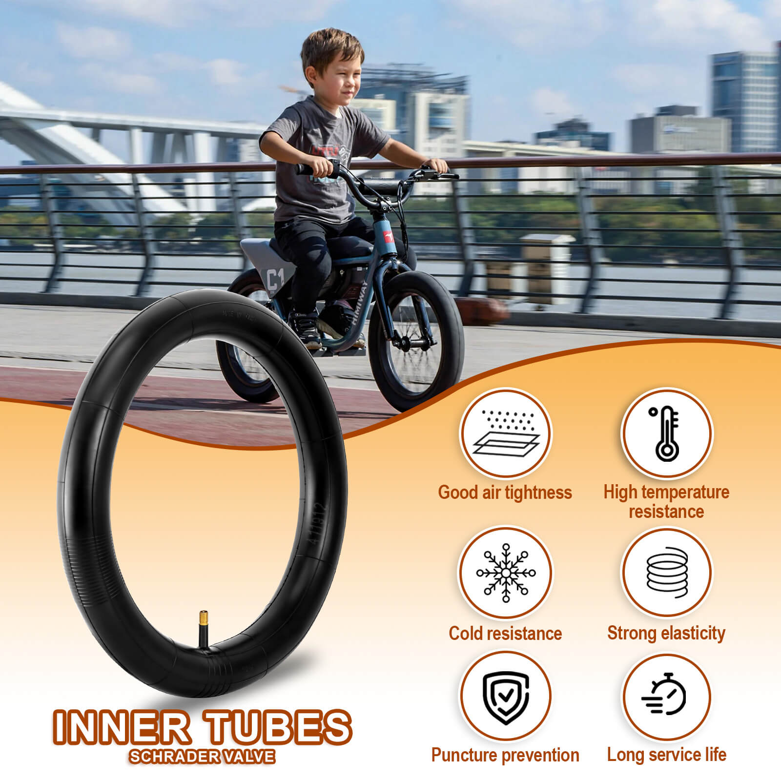 Hycline Endoin bicycle tires, 16x1.95 and 20x2.125, durable rubber tires with tread pattern for mountain and city bikes.