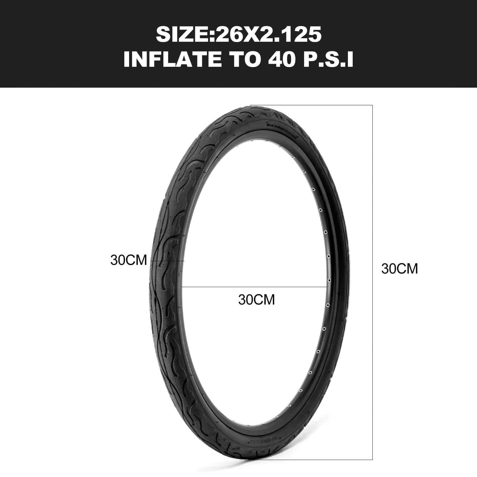 Hycline Racewan 26-inch by 2.125-inch bicycle tire with tread pattern, suitable for mountain or hybrid bikes.