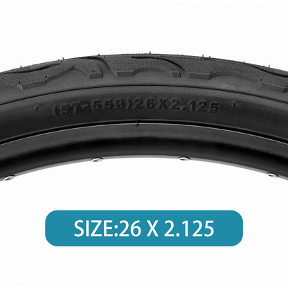 Hycline Racewan 26-inch by 2.125-inch bicycle tire showing tread pattern and sidewall details.